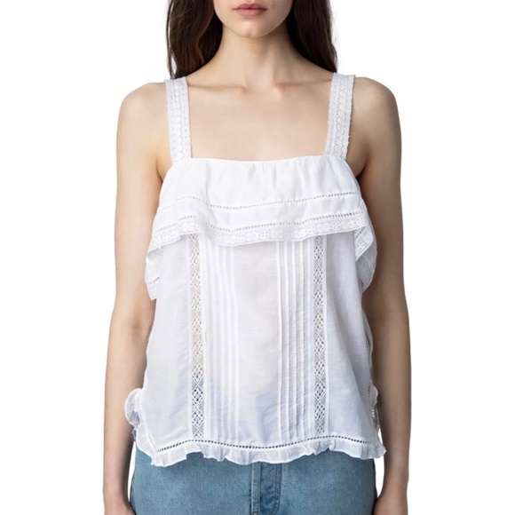 Zadig & Voltaire Tops - Zadig & Voltaire Cya Ruffled Lace Camisole White SZ L